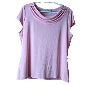Kasper Womens Large Pink Drape Neck Blouse Short Sleeve Stretch Career Office